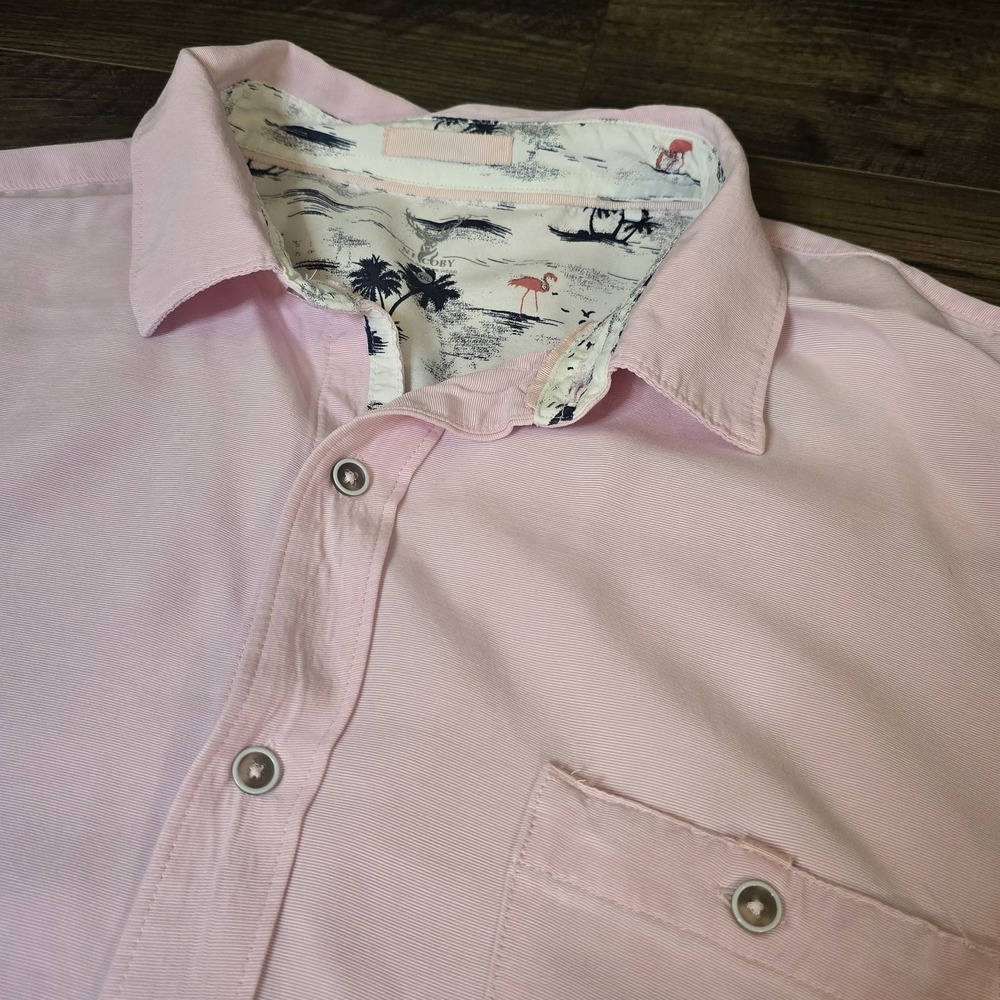 Nicoby‎ Button Up 2XL Shirt Pink Short Sleeve Collared Adult XXL